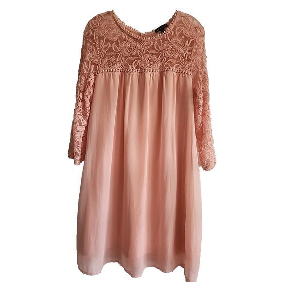 As U Wish Dresses & Skirts - Spring Easter Summer Peach High Waist Baby Doll Dress Lace 3/4 Sleeves Lined‎ L